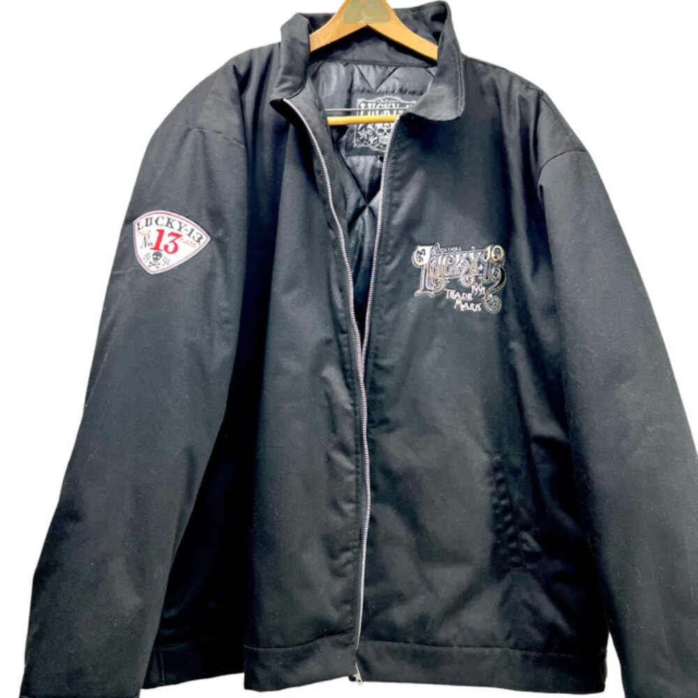 Trucker/Biker Jacket Lucky 13 Black Logo Embroidered Quilted Lined Puffer 4XL(62 - Picture 2 of 14